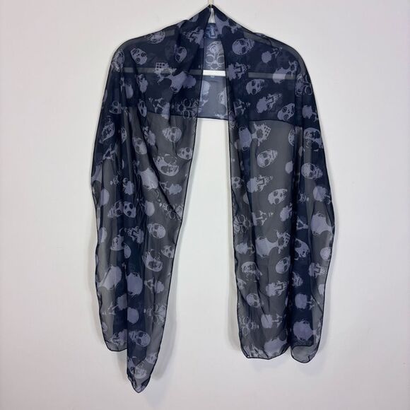 Halloween Accessories - Semi Sheer Horror Movie Scary Face Print Black Scarf Halloween